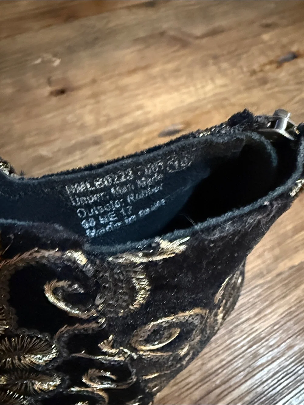 naughty monkey Black Velvet Embroidered Ankle Boots with Gold Sequin Detail